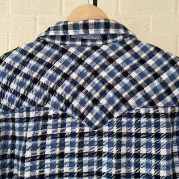 Levi’s Flannel Vintage & Western Style Gingham Blue & White Shirt Men’s SM Slim - Picture 15 of 17